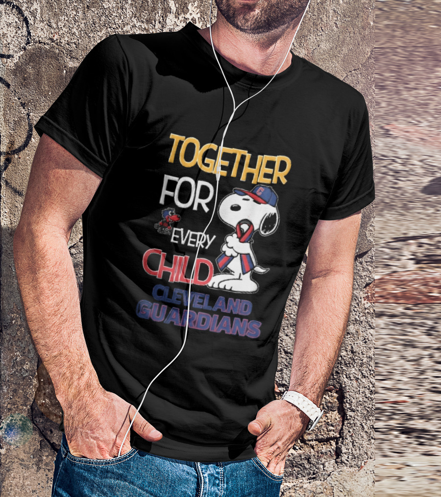 Cleveland Guardians Together For Every Child Snoopy Awareness Ribbon MLB T-Shirt