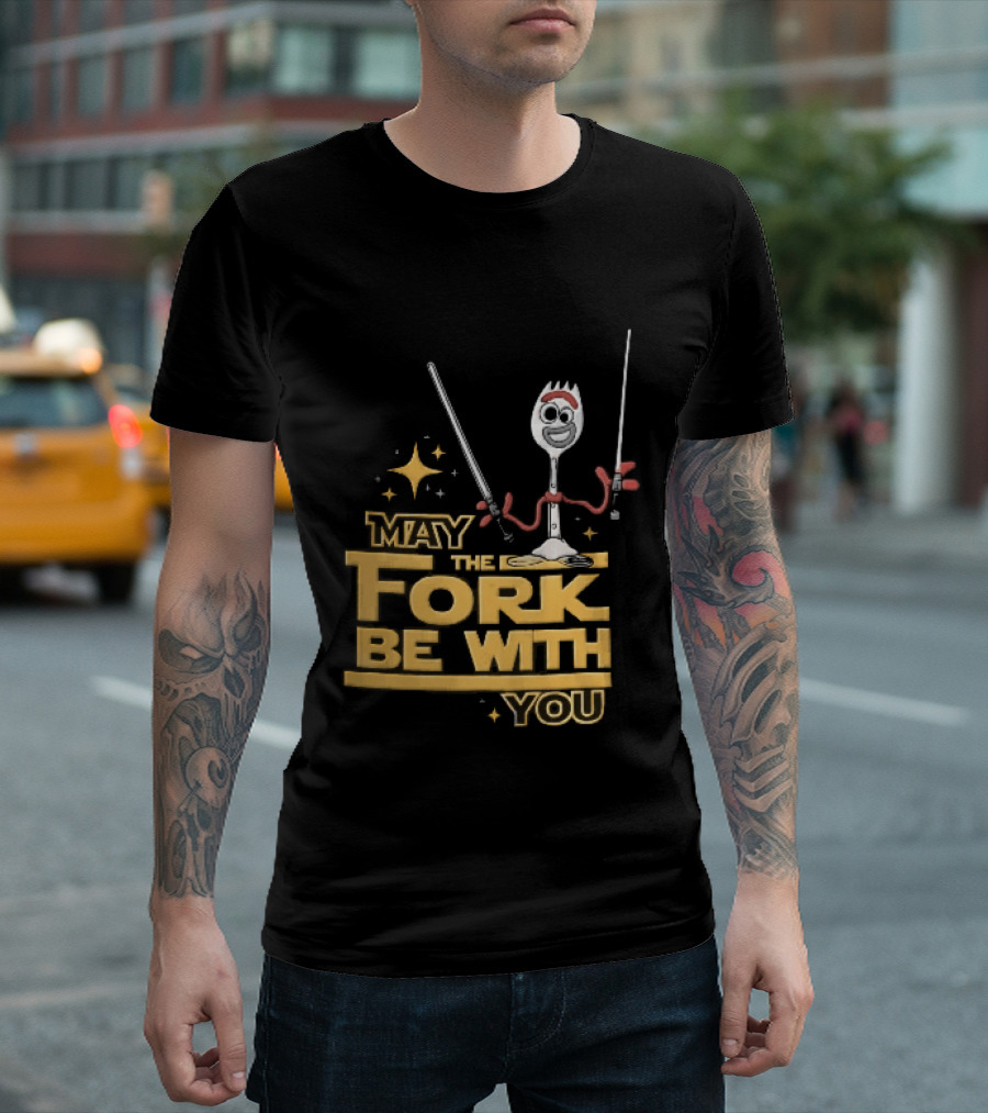 May The Fork Be With You Spork Wielding Lightsabers T-Shirt