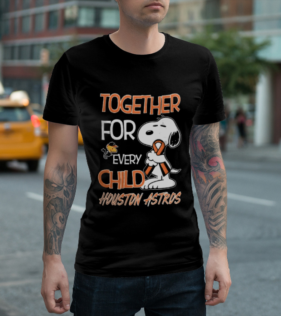 Together For Every Child Houston Astros Snoopy Woodstock Orange Ribbon MLB T-Shirt