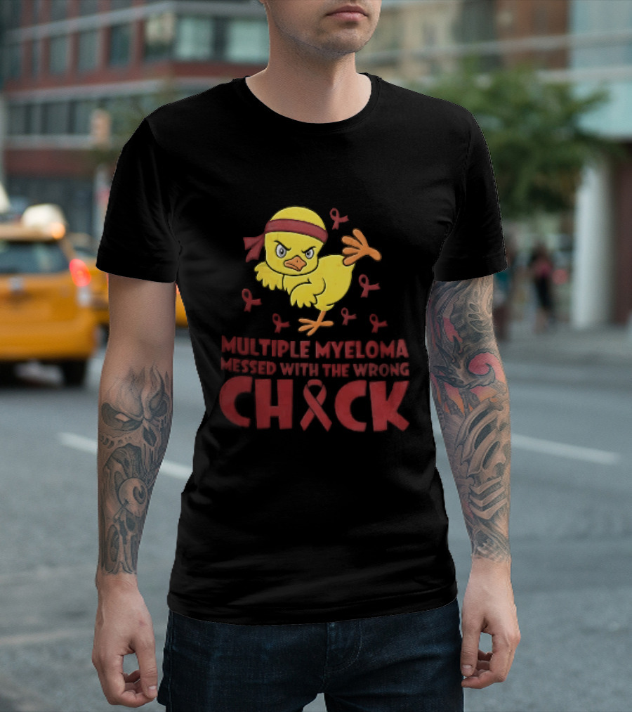 Multiple Myeloma Messed With The Wrong Chick Angry Yellow Bird Red Awareness Ribbons T-Shirt