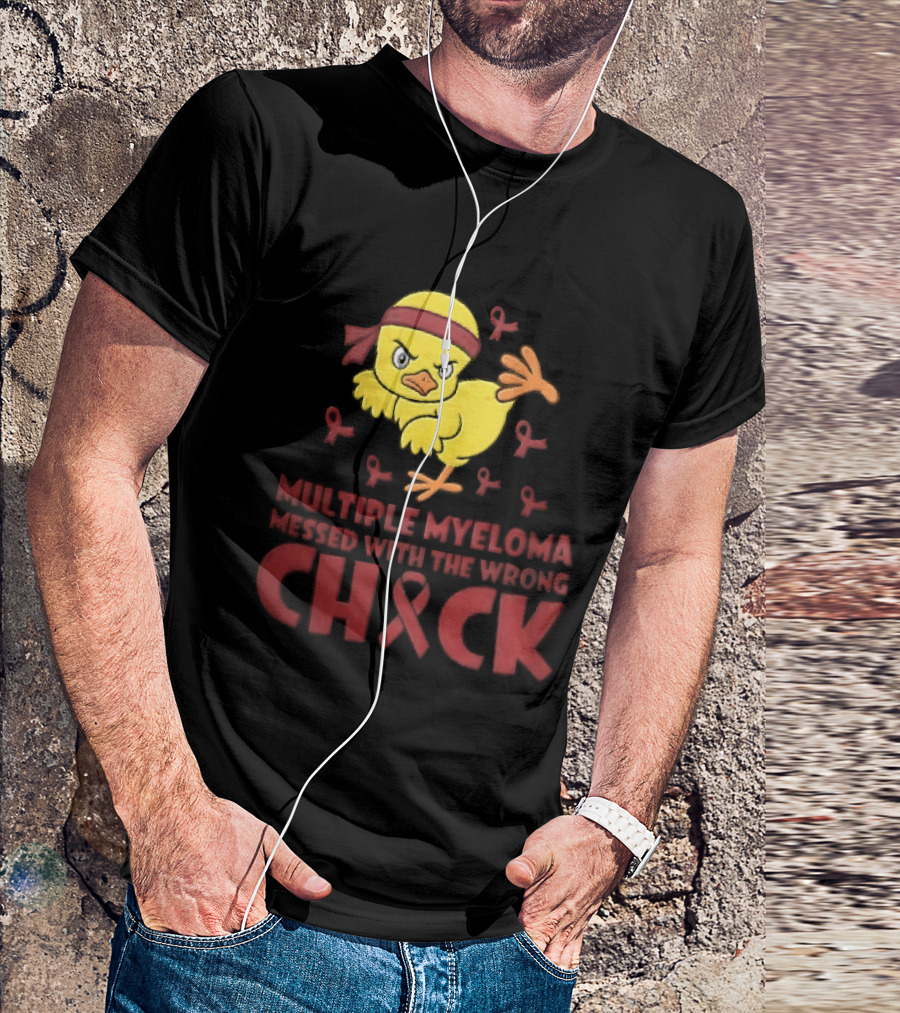 Multiple Myeloma Messed With The Wrong Chick Angry Yellow Bird Red Awareness Ribbons T-Shirt