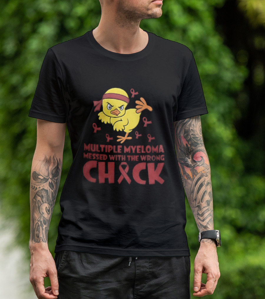 Multiple Myeloma Messed With The Wrong Chick Angry Yellow Bird Red Awareness Ribbons T-Shirt