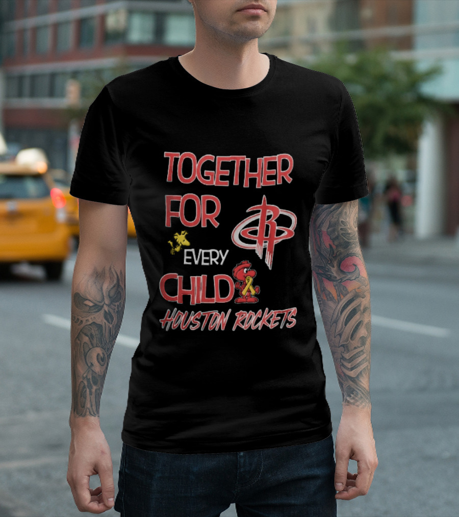 Houston Rockets Together For Every Child Cartoon Woodstock Gold Ribbon T-Shirt