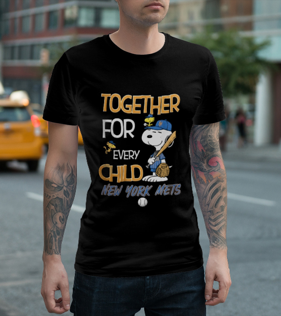 Together For Every Child New York Mets Snoopy Woodstock Baseball Bat Glove T-Shirt