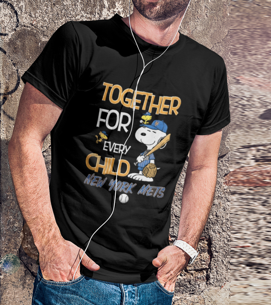 Together For Every Child New York Mets Snoopy Woodstock Baseball Bat Glove T-Shirt
