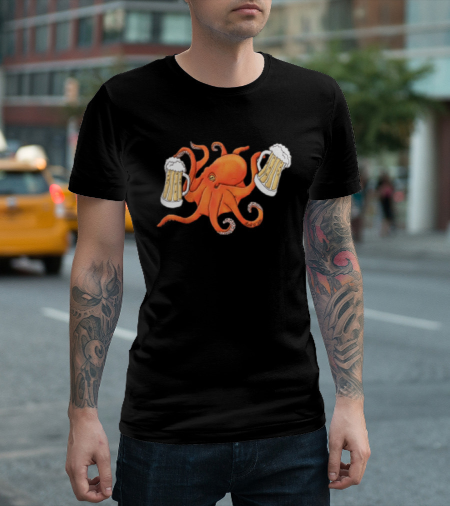 Octopus Holding Beers Meme Dual S Celebration T-Shirt