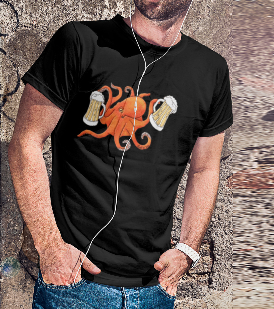 Octopus Holding Beers Meme Dual S Celebration T-Shirt