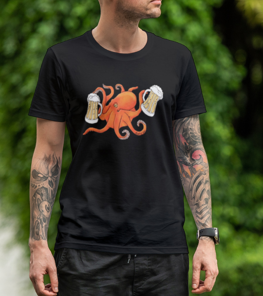 Octopus Holding Beers Meme Dual S Celebration T-Shirt