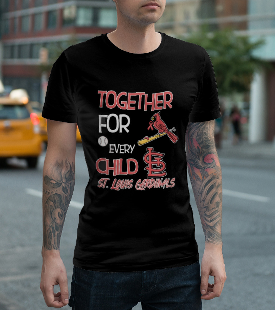 St. Louis Cardinals Together For Every Child Bird On Bat Baseball T-Shirt