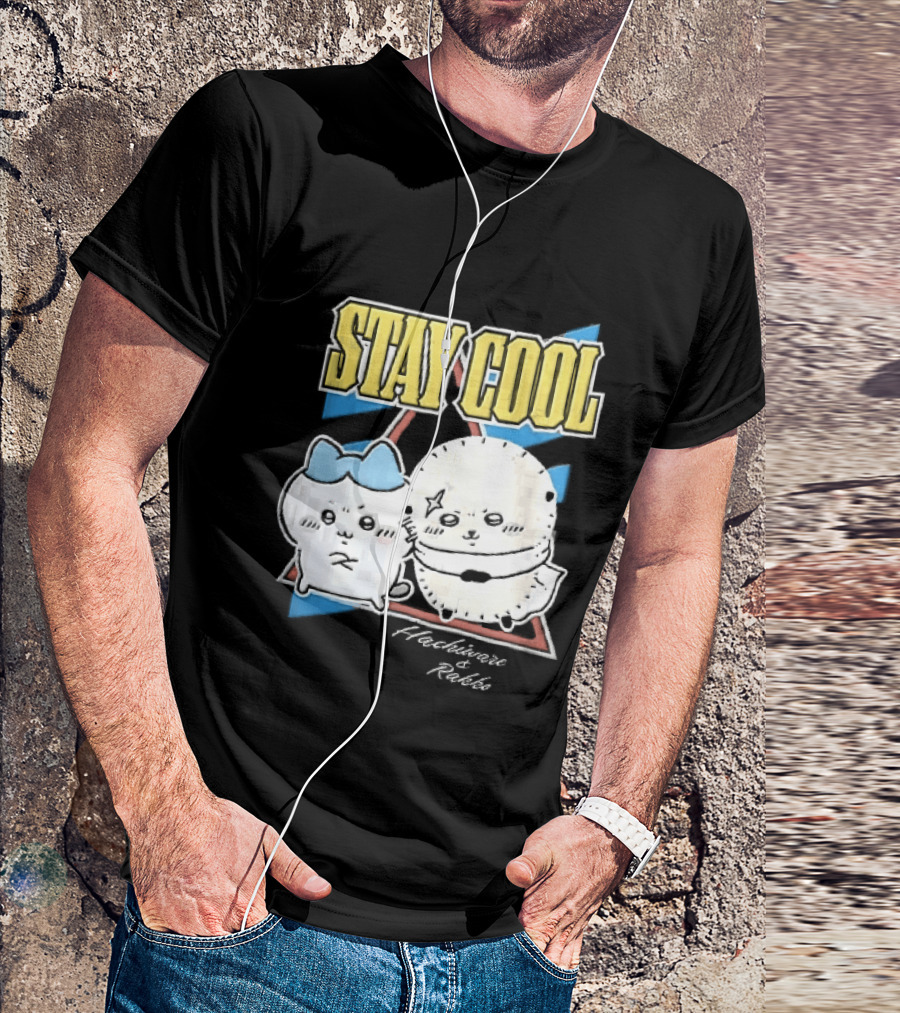 Stay Cool Hachiware And Rakko Distressed Cartoon Anime Characters T-Shirt