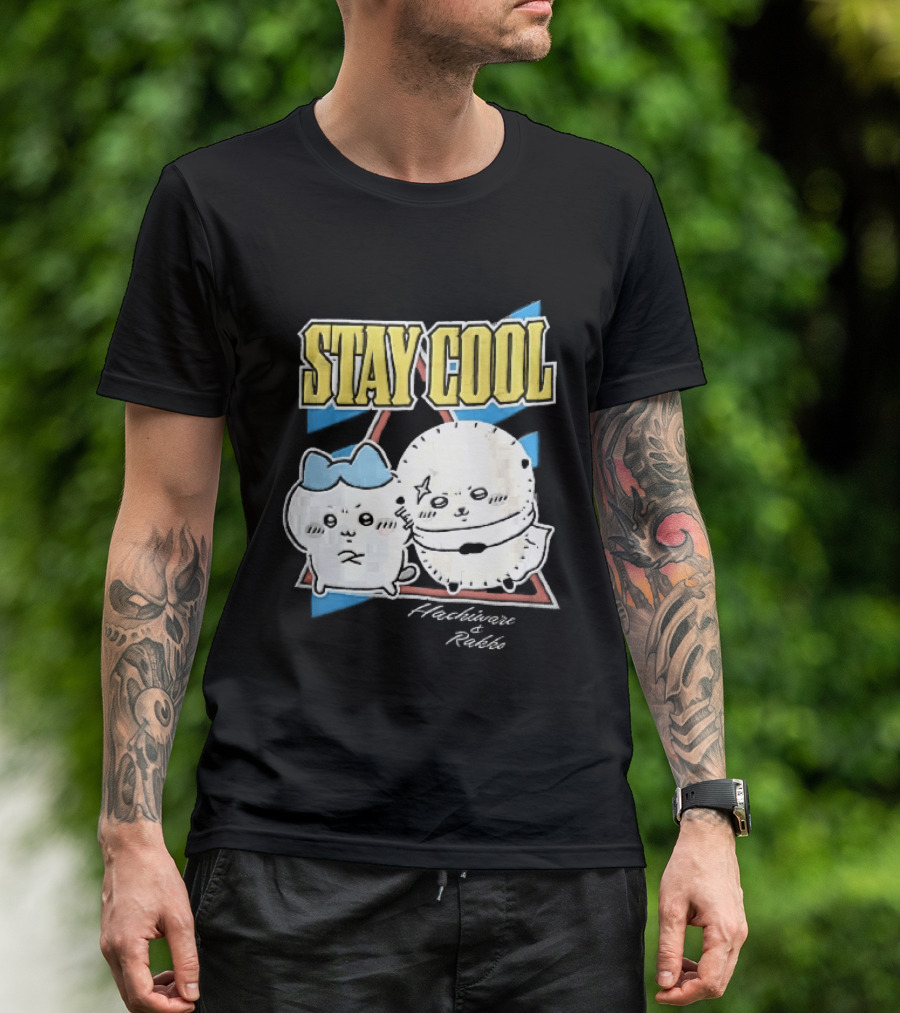 Stay Cool Hachiware And Rakko Distressed Cartoon Anime Characters T-Shirt