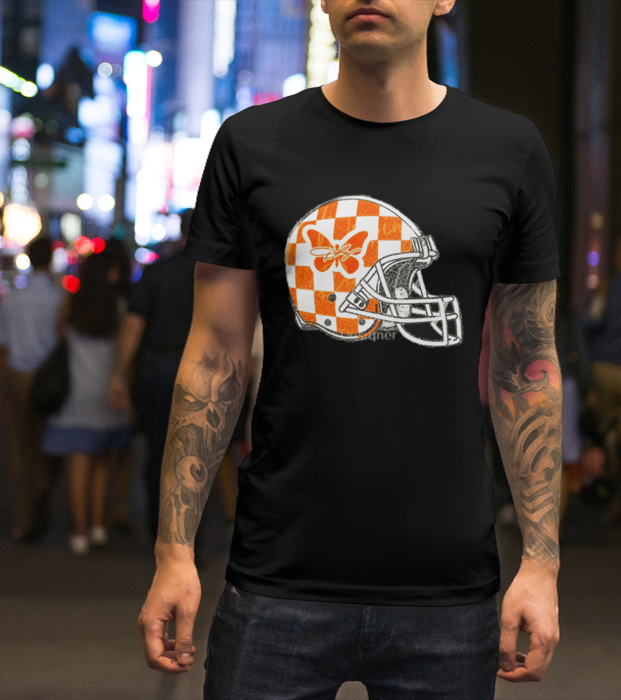 Tennessee Vols Football Helmet Checkerboard Butterfly Dolly Parton Version T-Shirt