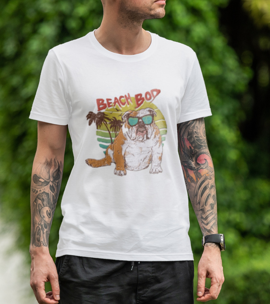 Beach Bod Bulldog With Sunglasses And Palm Trees T-Shirt