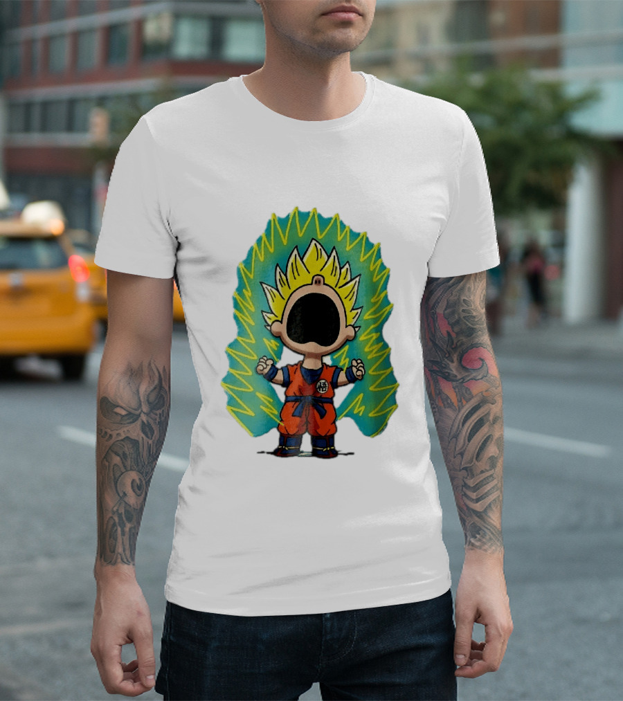 Cartoon Super Saiyan Screaming Boy With Yellow Aura And Orange Suit T-Shirt