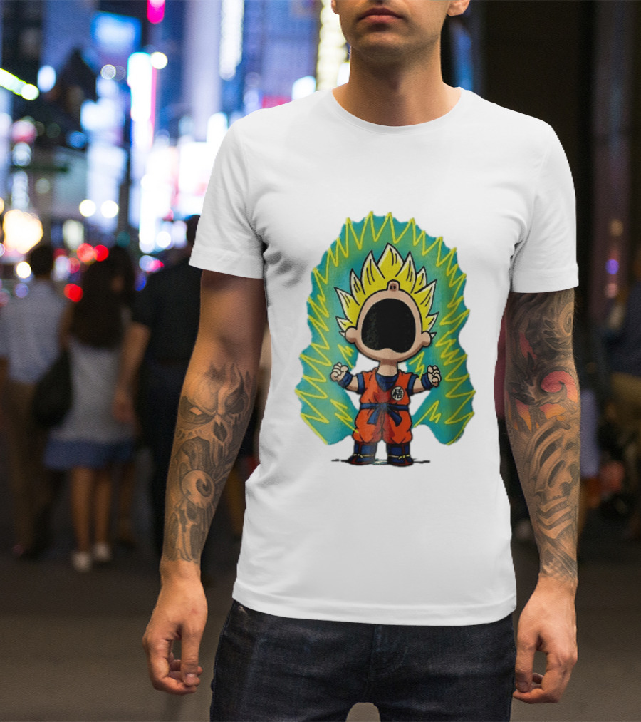 Cartoon Super Saiyan Screaming Boy With Yellow Aura And Orange Suit T-Shirt