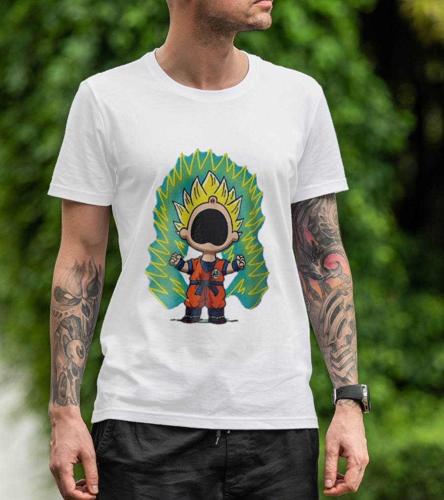 Cartoon Super Saiyan Screaming Boy With Yellow Aura And Orange Suit T-Shirt