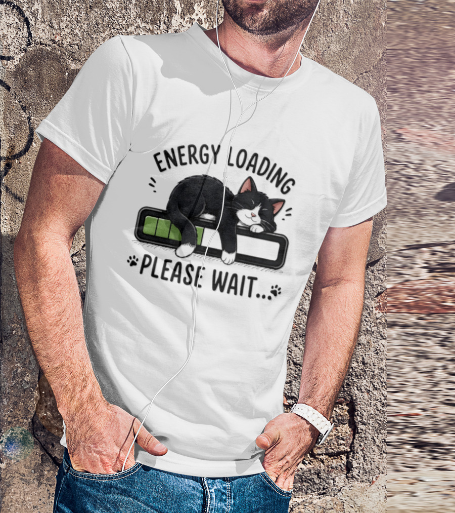 Cat Energy Loading Please Wait Sleeping Black Cat Battery Charge T-Shirt
