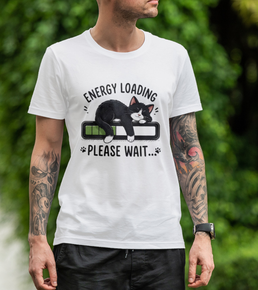 Cat Energy Loading Please Wait Sleeping Black Cat Battery Charge T-Shirt