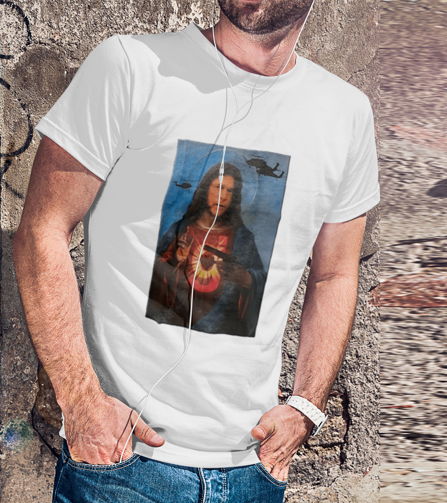 Jesus With Handgun And Military Helicopters Halo T-Shirt