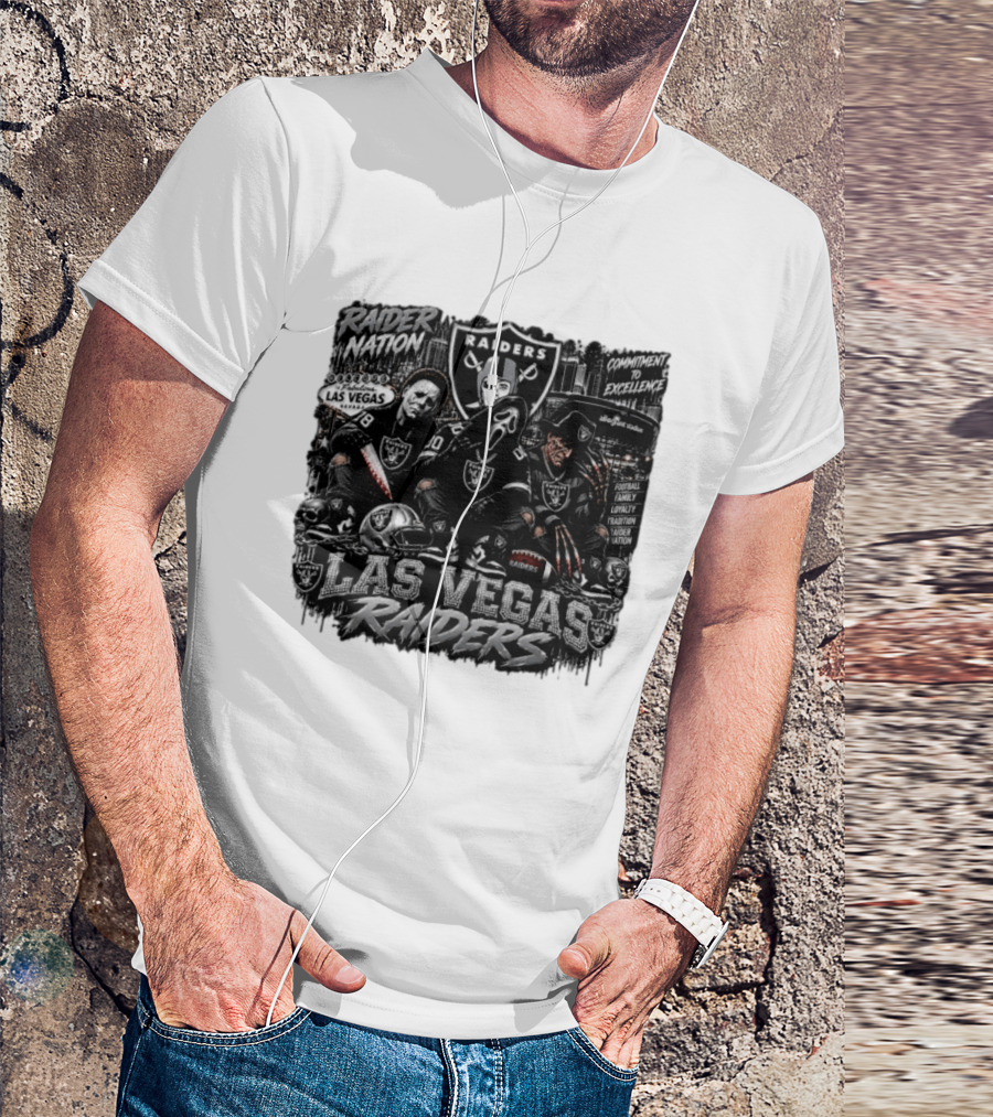 Raider Nation Las Vegas Raiders Michael Myers Ghostface Freddy Krueger Commitment To Excellence Halloween Allegiant Stadium T-Shirt