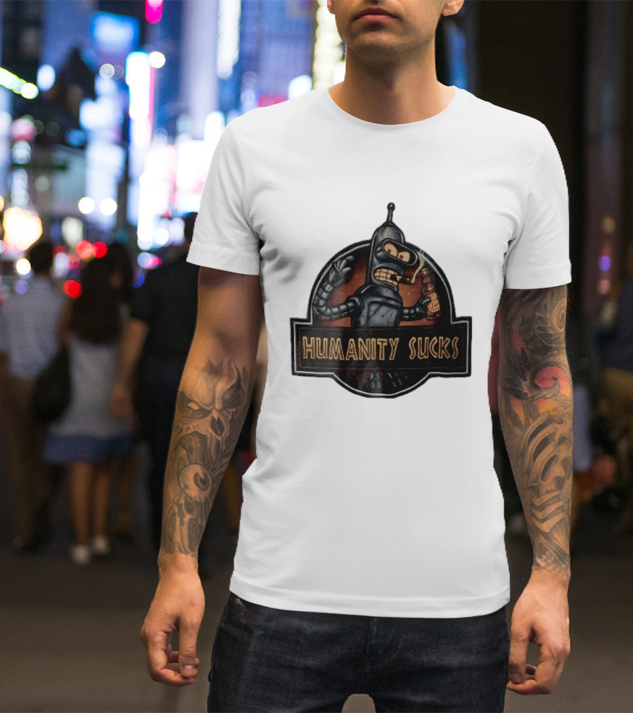 Humanity Sucks Robot Holding Beer T-Shirt