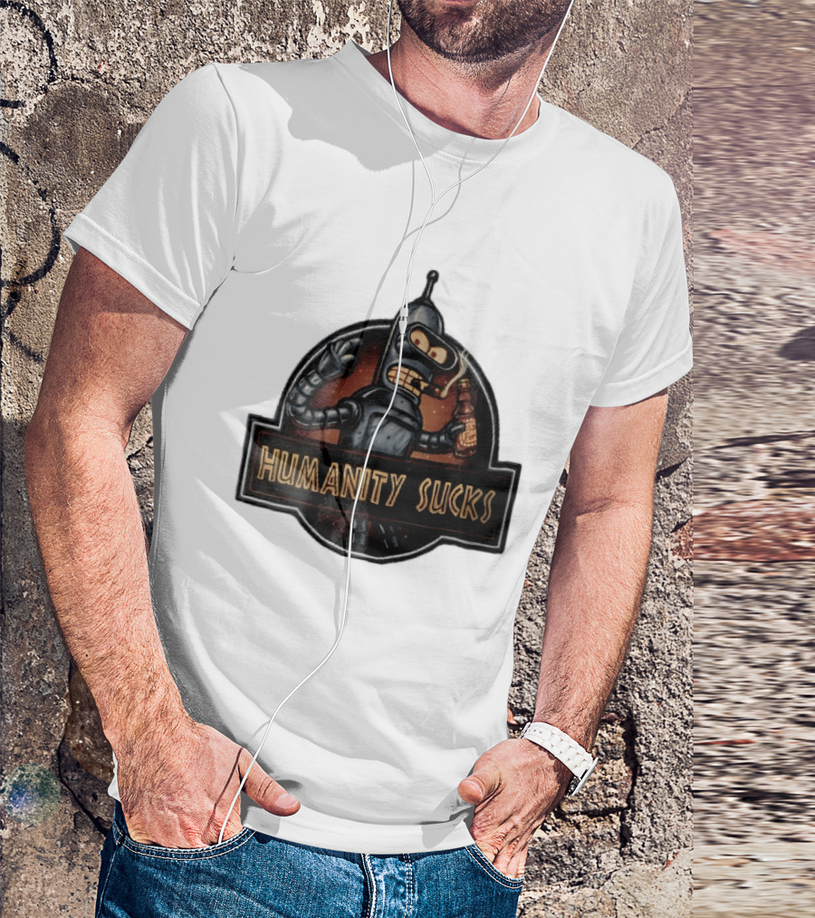 Humanity Sucks Robot Holding Beer T-Shirt