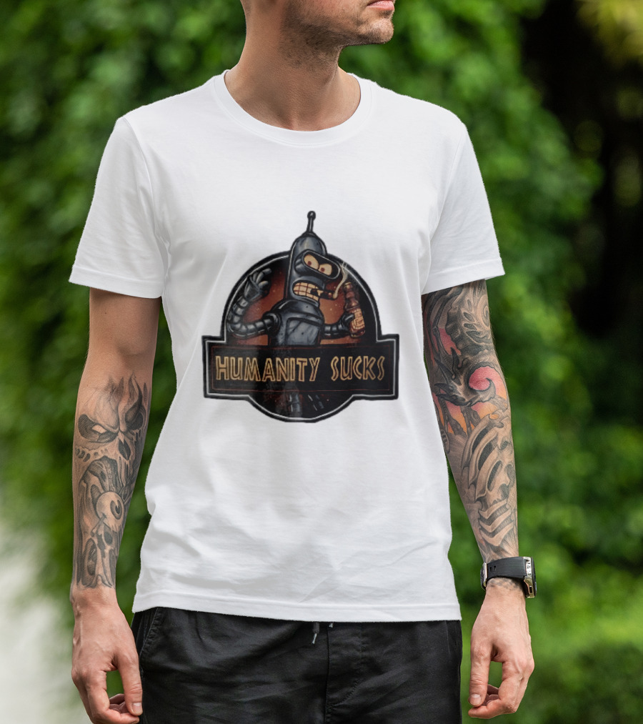 Humanity Sucks Robot Holding Beer T-Shirt