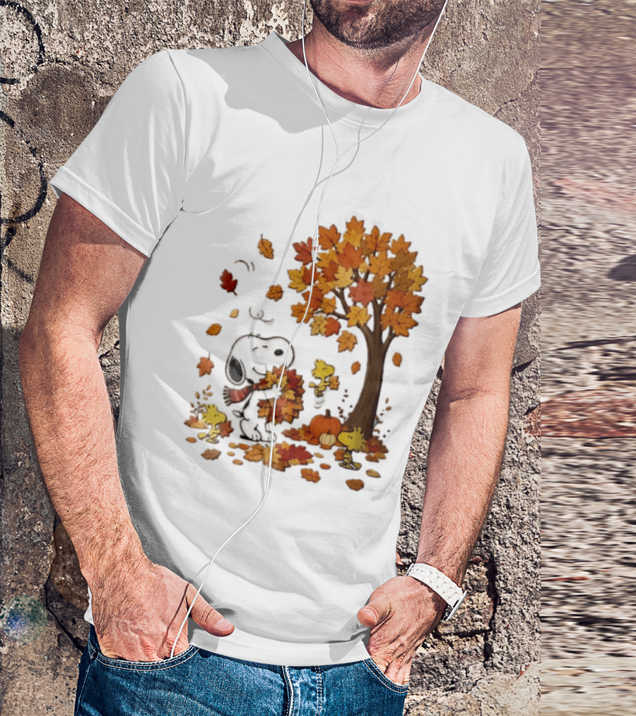 Snoopy Woodstock Autumn Leaves Pumpkin Fall Season Vibes T-Shirt