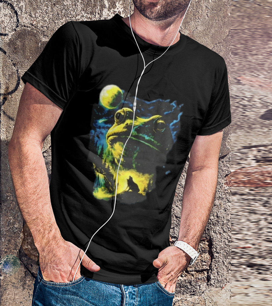 Giant Toad Glowing Moon Howling Waterfall Forest Mystic Scene T-Shirt