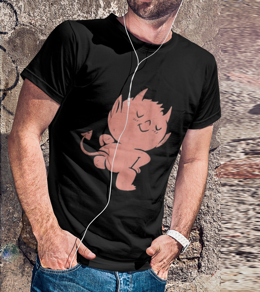 Mischievous Little Red Devil Cartoon Mooning With Distressed Texture T-Shirt