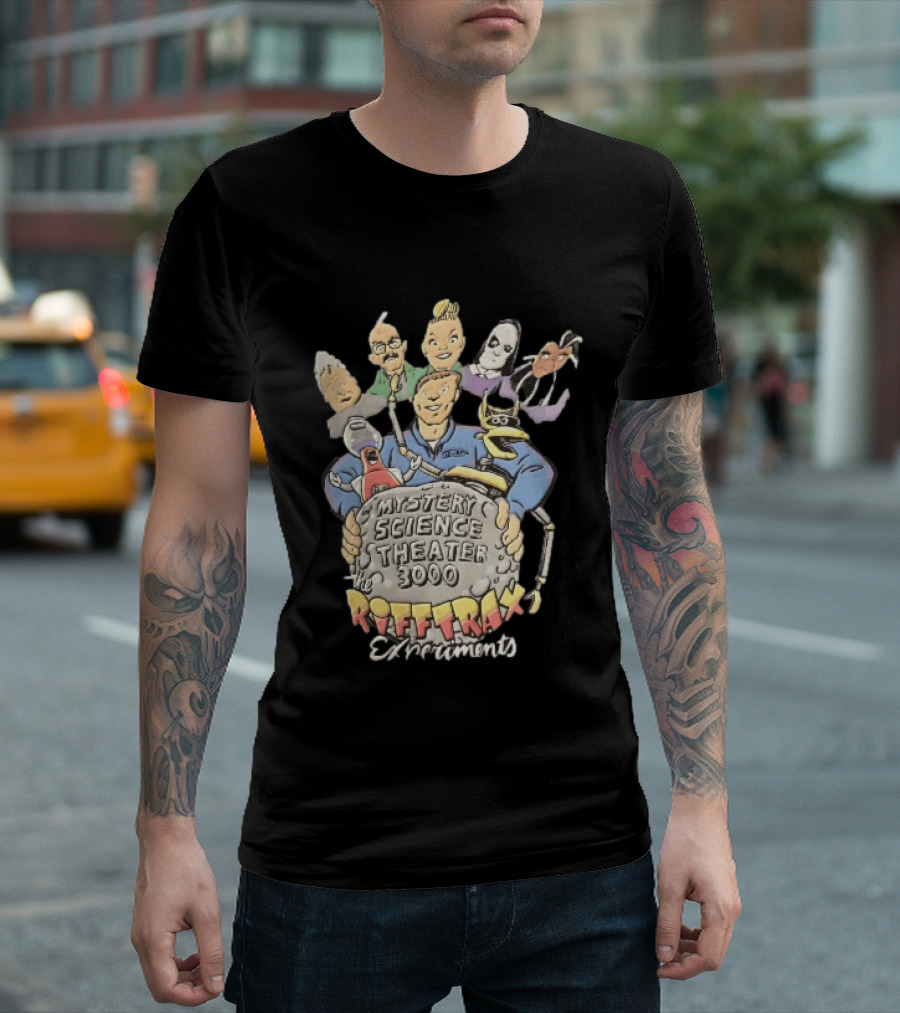 Mystery Science Theater 3000 Rifftrax Experiments Nelson Cartoon Caricature Host Robots Moon Rock T-Shirt