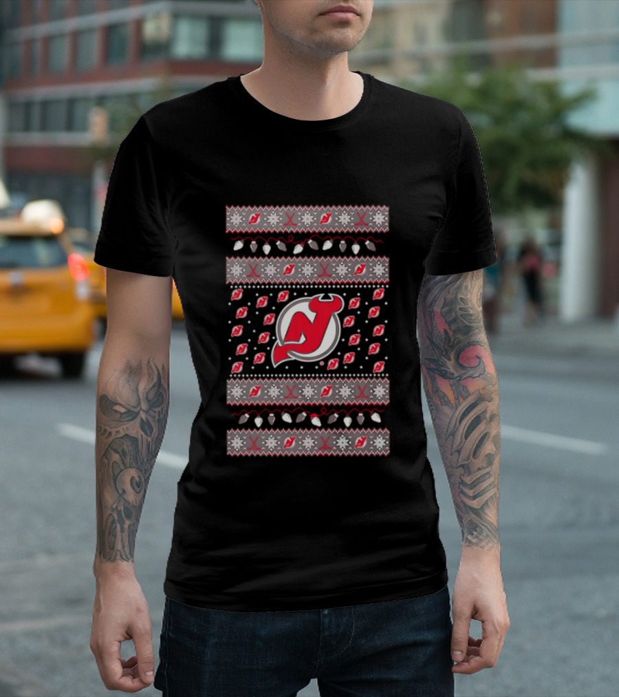 New Jersey Devils Christmas Holiday Lights T-Shirt