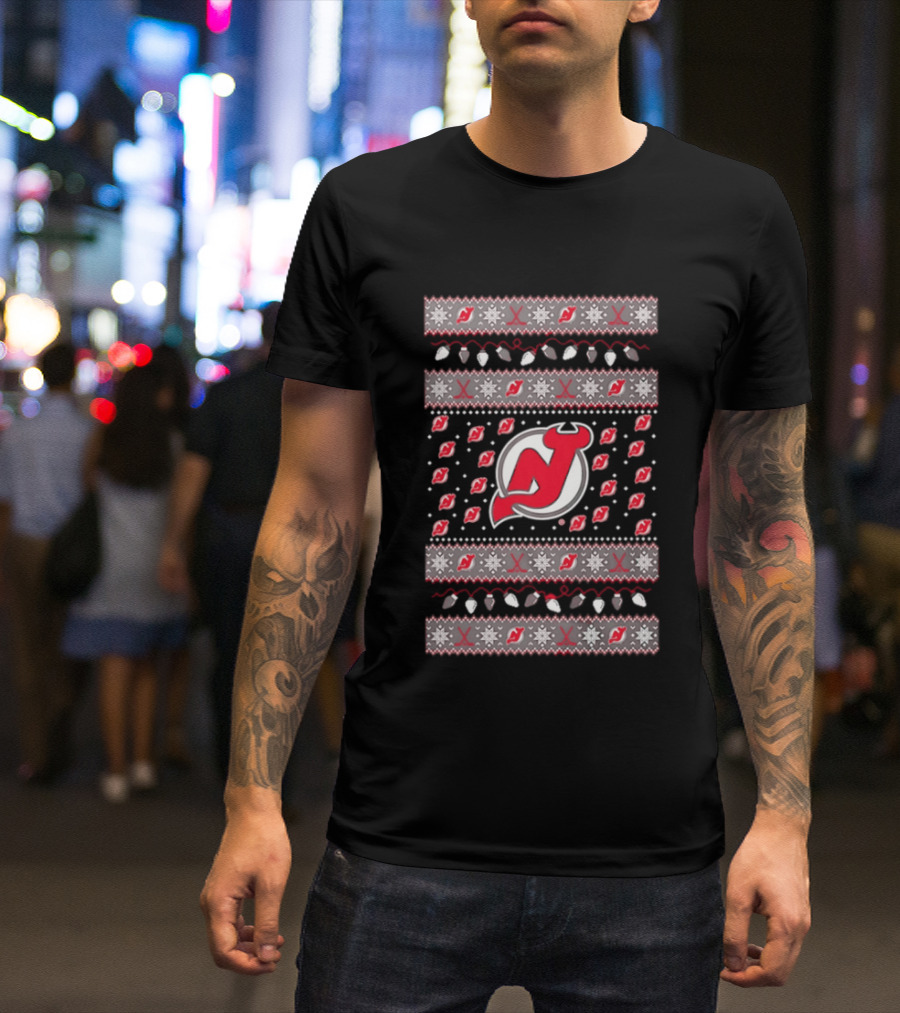 New Jersey Devils Christmas Holiday Lights T-Shirt