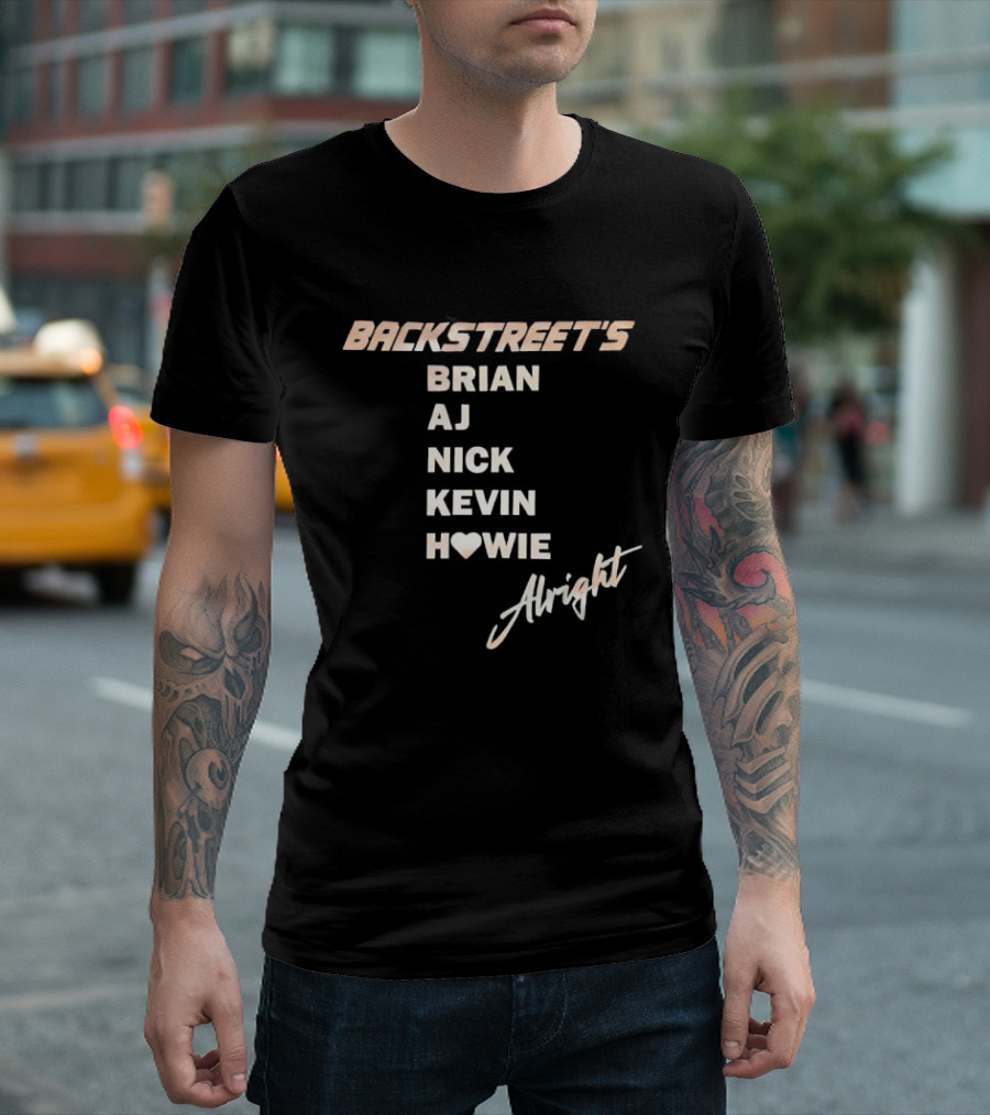Backstreet's Brian AJ Nick Kevin Howie Alright Heart Cursive Gold T-Shirt