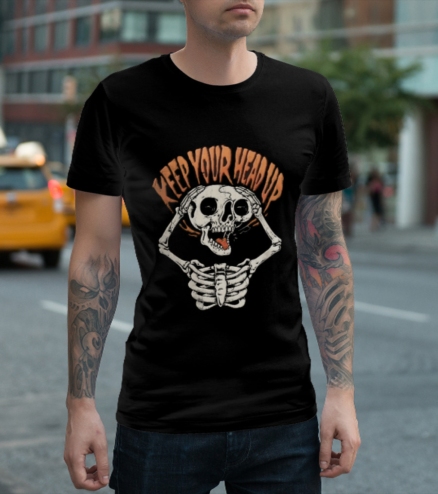 Keep Your Head Up Skeleton Lifting Skull Above Ribcage T-Shirt