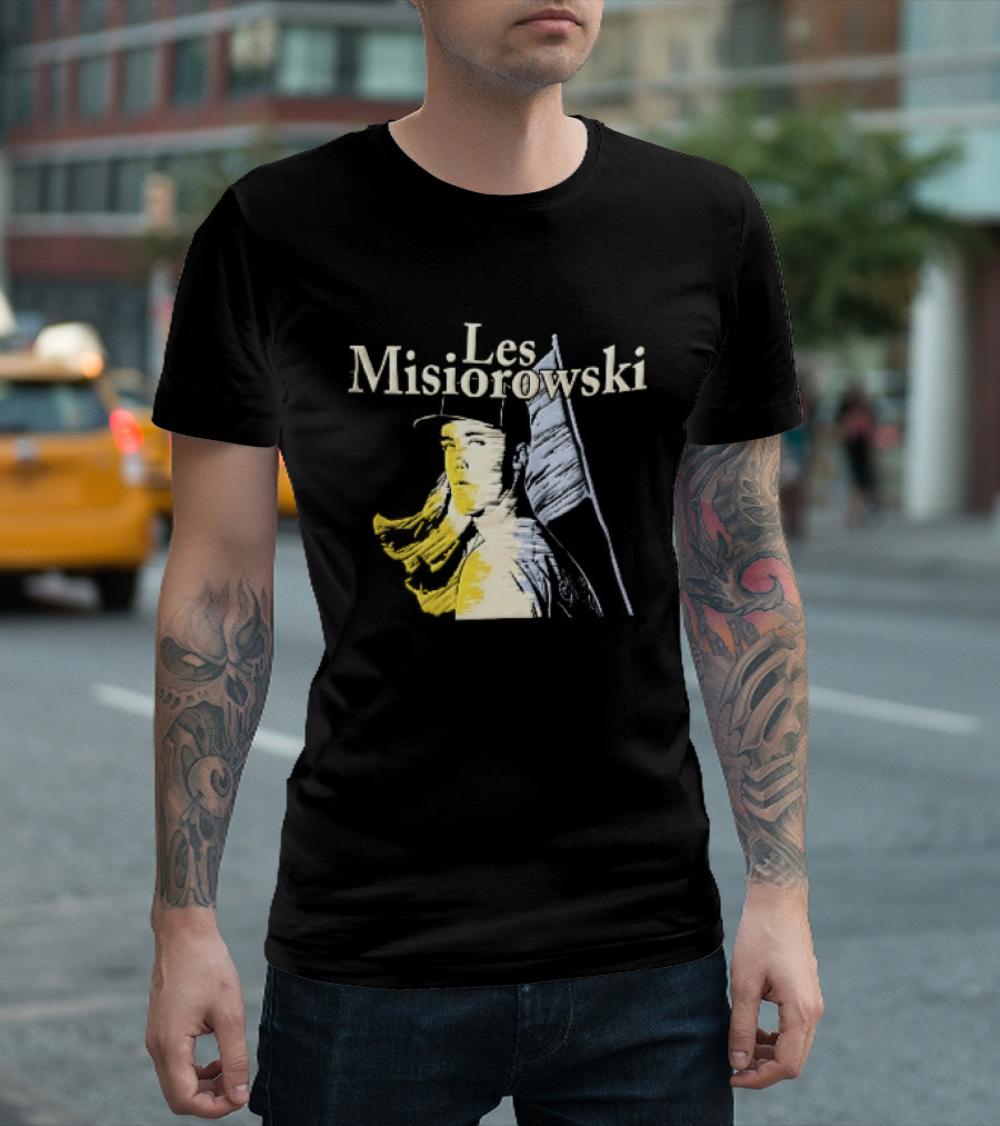 Les Misiorowski Baseball Pitcher Long Hair Flag Sketch T-Shirt