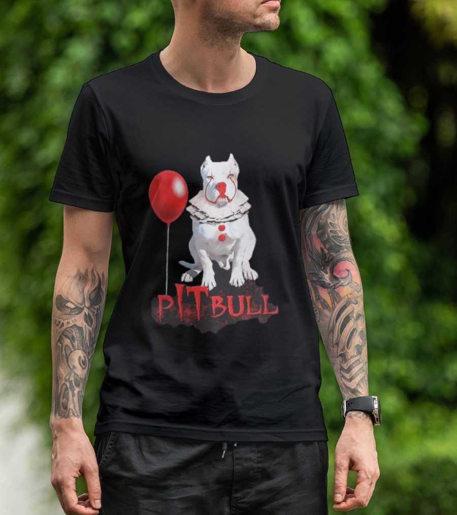 Pitbull Dog Pennywise Clown Red Balloon Distressed White T-Shirt