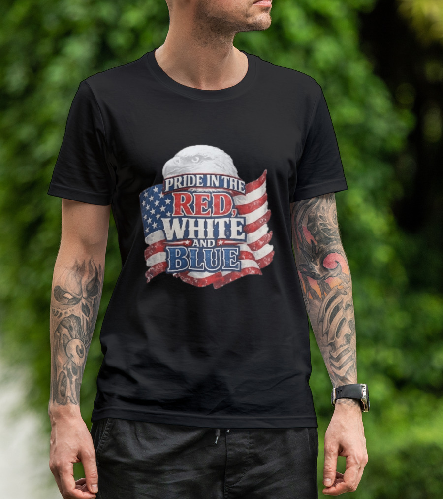 Pride In The Red White And Blue Bald Eagle American Flag T-Shirt