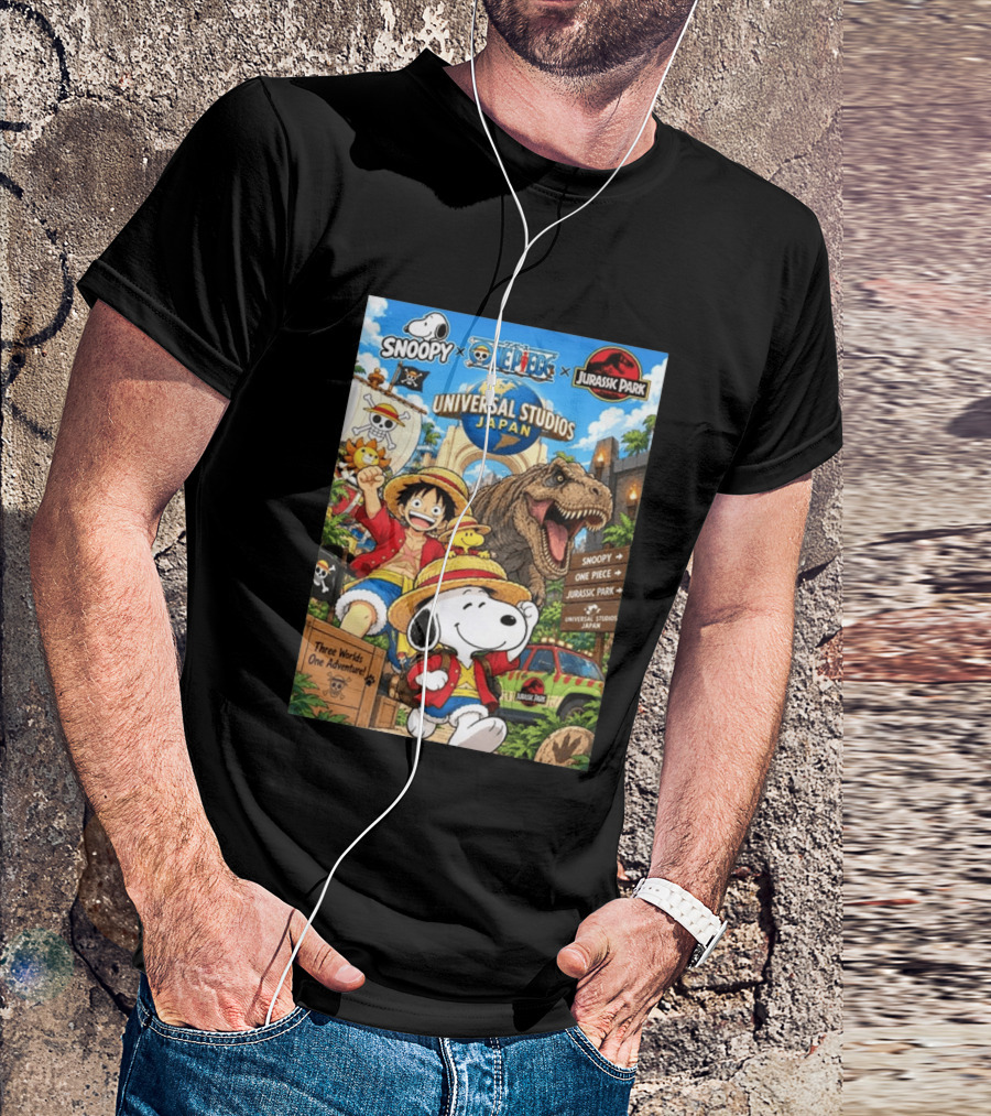 Snoopy One Piece Jurassic Park Universal Studios Japan Three Worlds One Adventure T-Shirt
