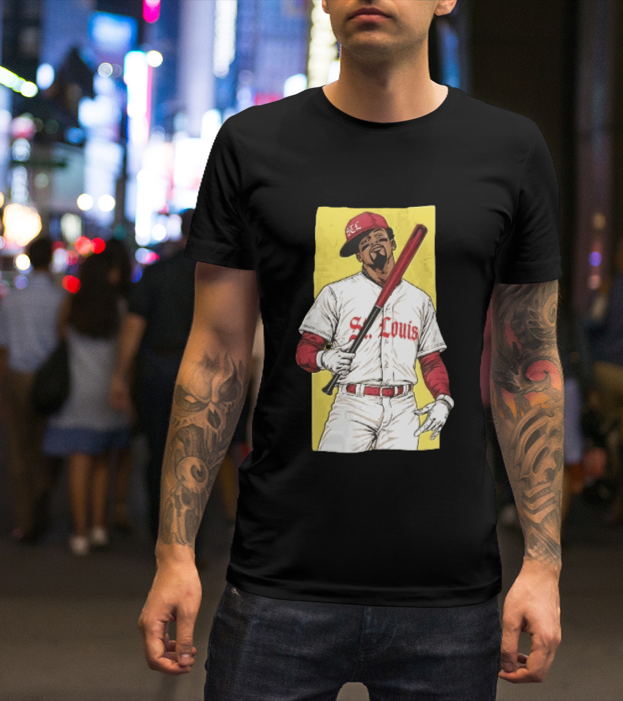 St Louis Cardinals STL Baseball Player Caricature With Bat T-Shirt