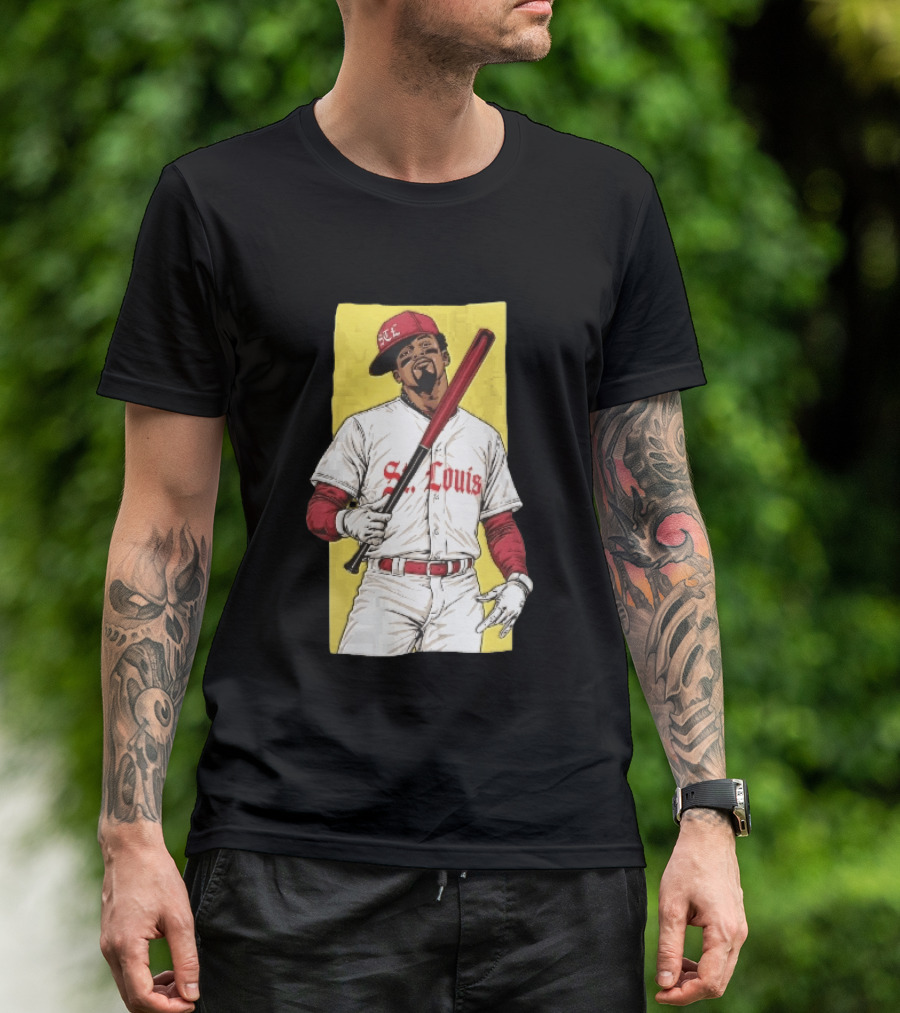 St Louis Cardinals STL Baseball Player Caricature With Bat T-Shirt