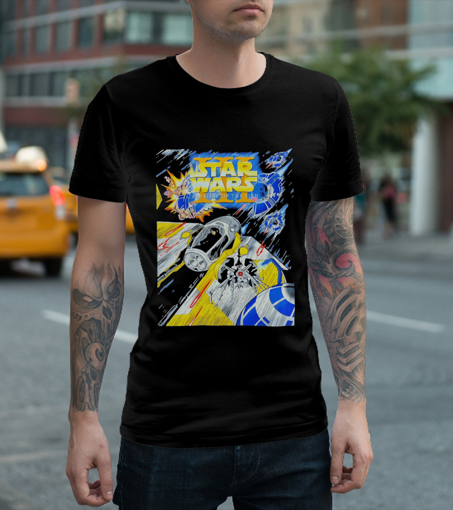 Star Wars Revenge Of The Sith Galactic Battle Artwork Featuring Anakin Skywalker And Iconic Droid Spaceships T-Shirt
