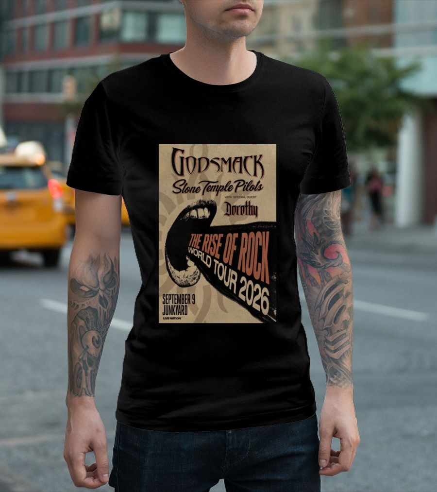 Godsmack Stone Temple Pilots Dorothy Special Guest September 9 Junkyard The Rise Of Rock World Tour 2026 T-Shirt