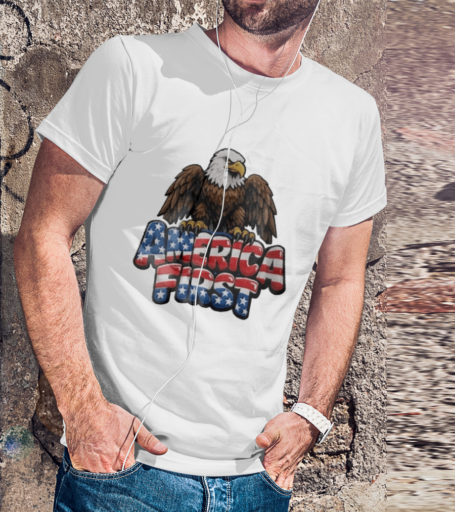 America First Bald Eagle Stars Stripes Patriotic T-Shirt