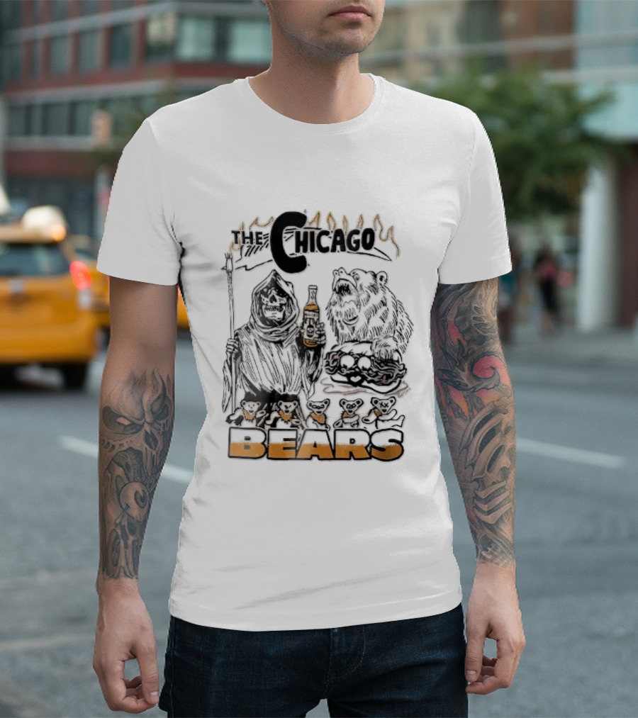 Chicago Bears Malort Grim Reaper Grizzly With Sandwich Line T-Shirt