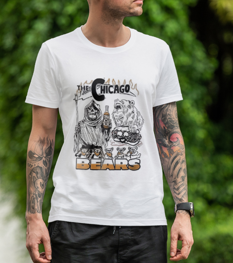 Chicago Bears Malort Grim Reaper Grizzly With Sandwich Line T-Shirt