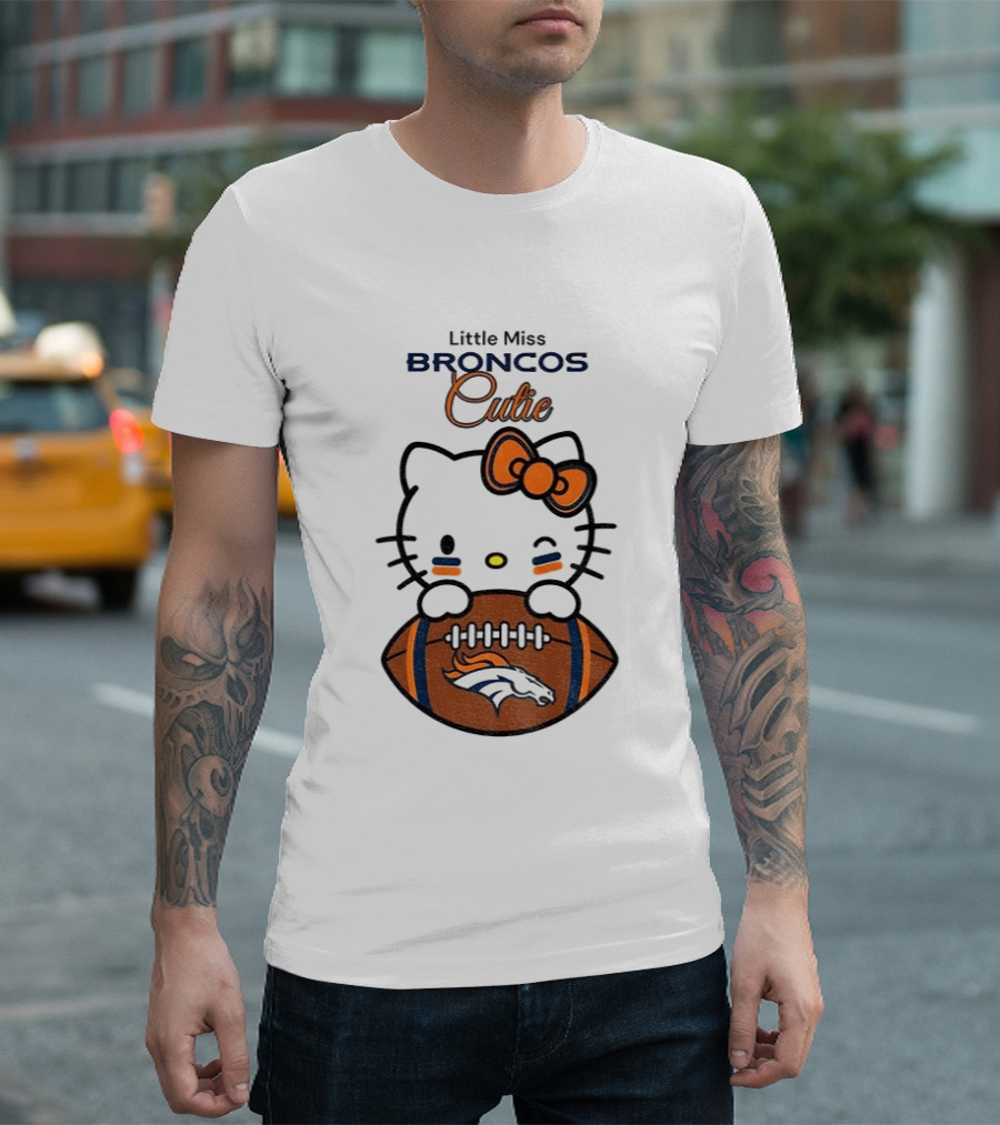 Little Miss Broncos Cutie Hello Kitty Football Fan T-Shirt