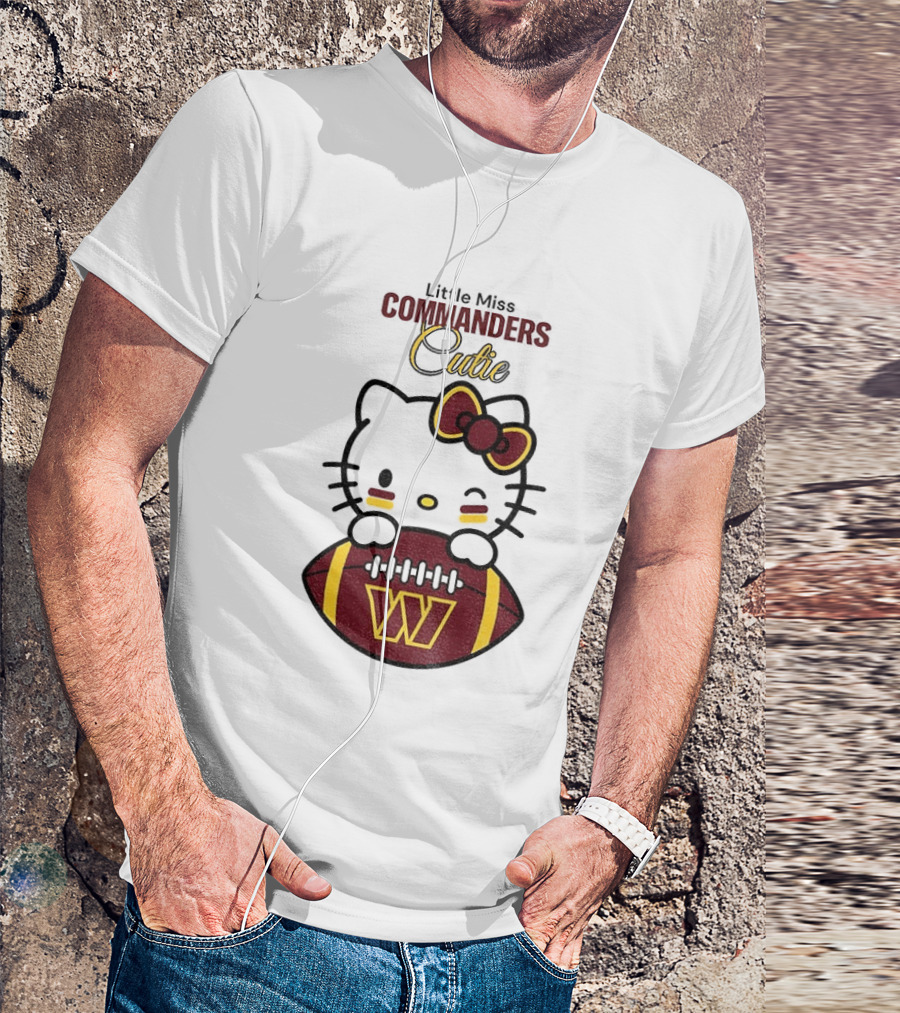 Little Miss Commanders Cutie Hello Kitty Football T-Shirt