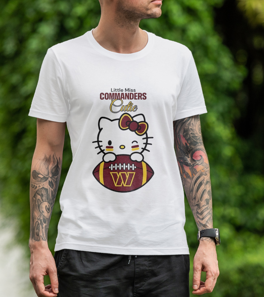 Little Miss Commanders Cutie Hello Kitty Football T-Shirt