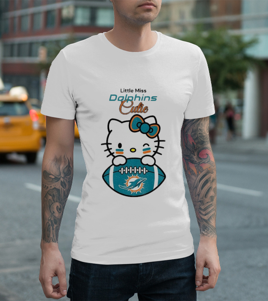 Little Miss Dolphins Cutie Hello Kitty Football T-Shirt